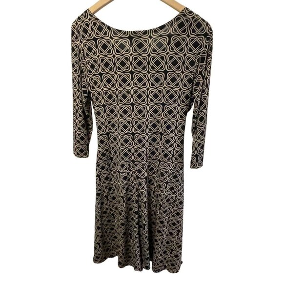 En Focus Studio Black Tan Patterned Slinky Stretchy Midi Dress Sz 12 - Picture 2 of 11